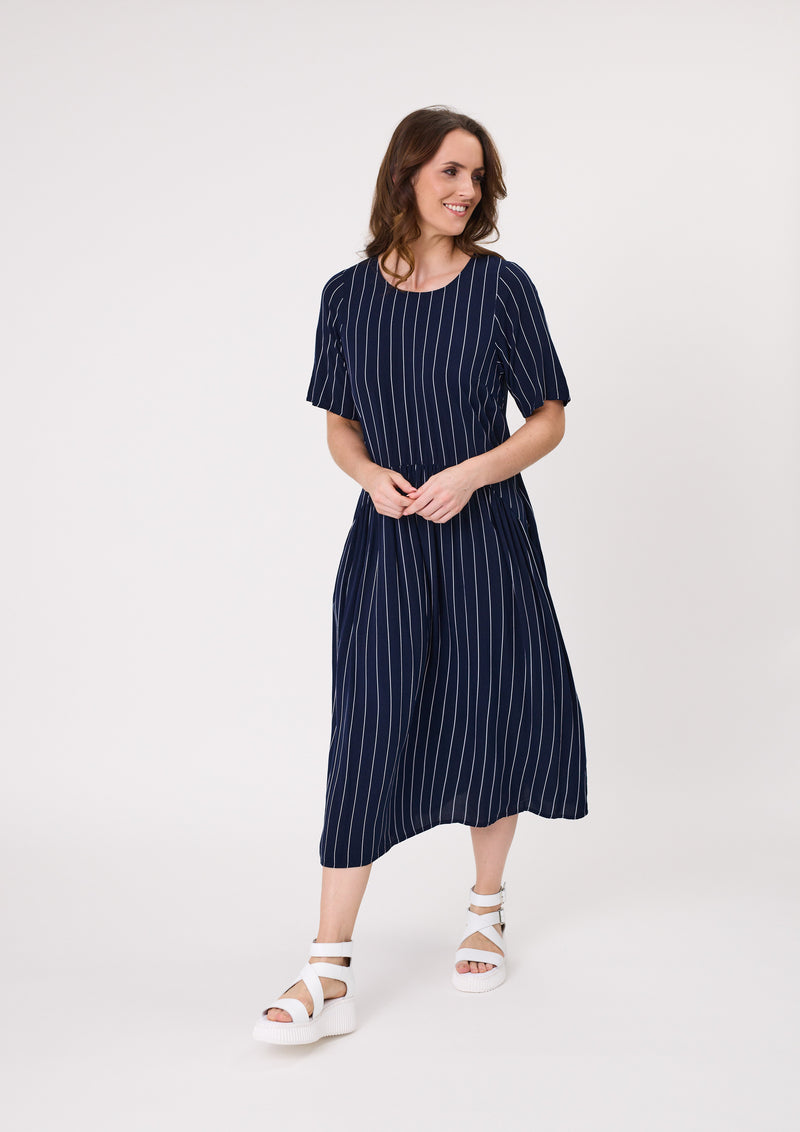 Monroe Dress - Navy Stripe - LEMON TREE Dress NZ LUMA
