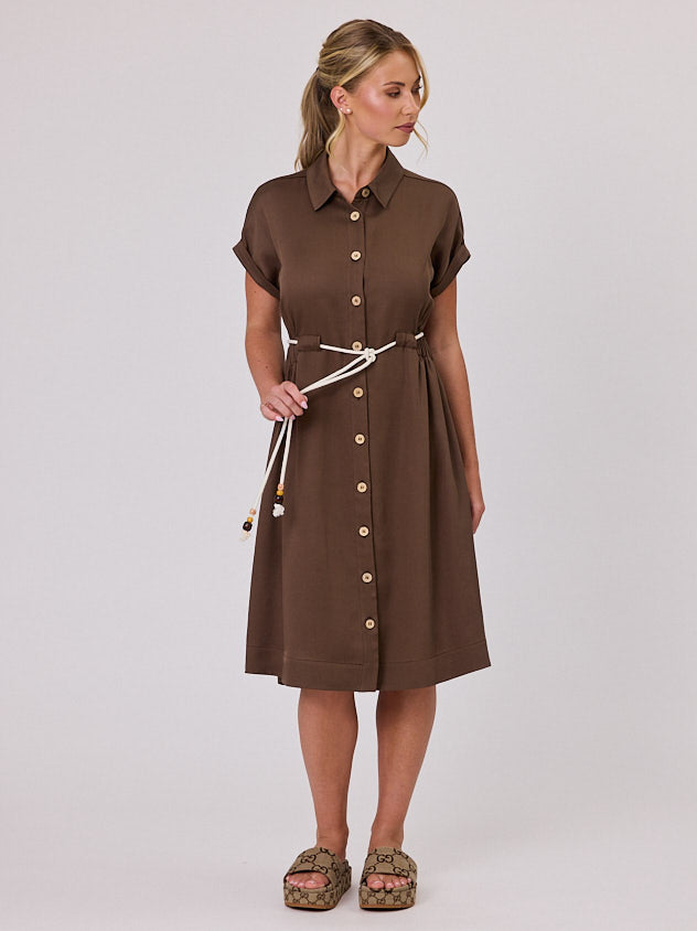 NAVY & CO - Rope Belt Dress - Latte Dress 10 14 16 18 12 NZ LUMA