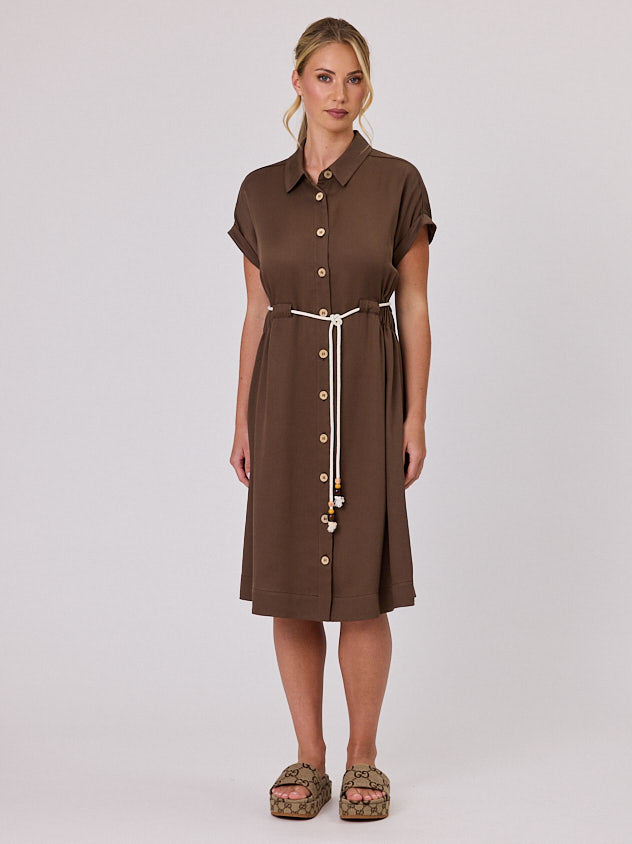 NAVY & CO - Rope Belt Dress - Latte Dress NZ LUMA