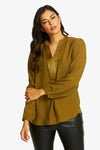 Nickie Long Sleeve Top - Khaki - PING PONG Top NZ LUMA