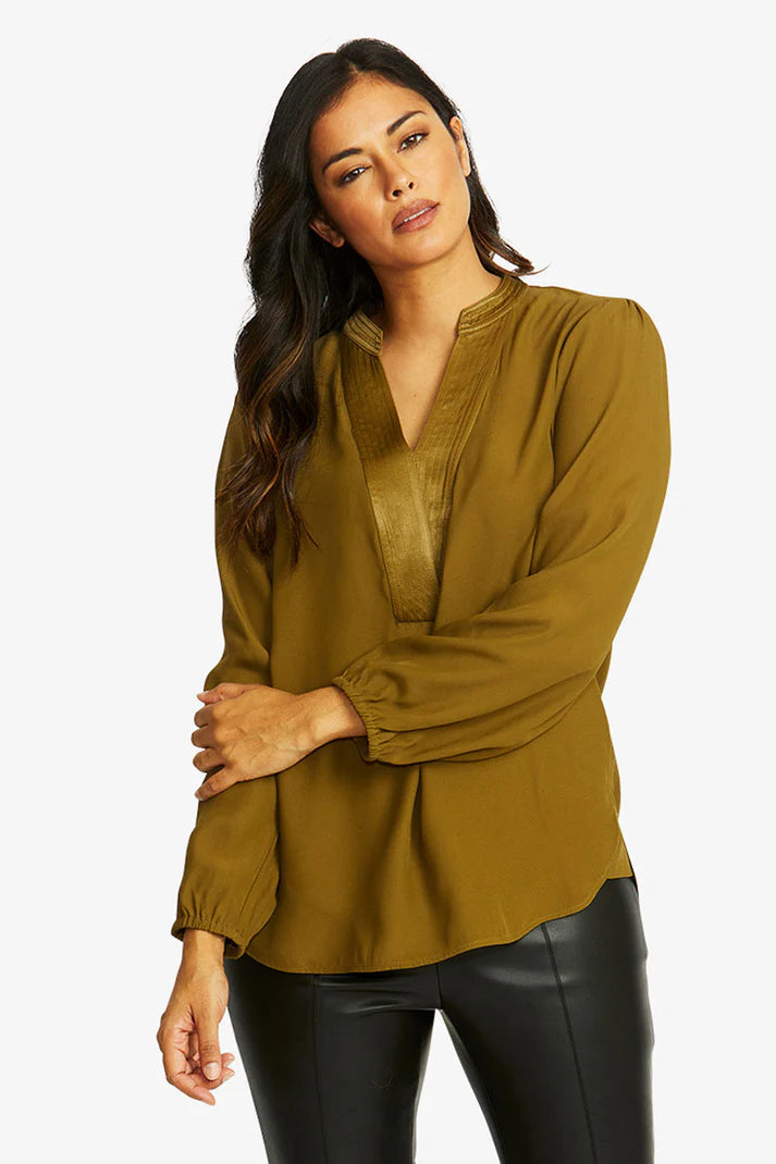 Nickie Long Sleeve Top - Khaki - PING PONG Top NZ LUMA