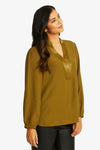 Nickie Long Sleeve Top - Khaki - PING PONG Top NZ LUMA