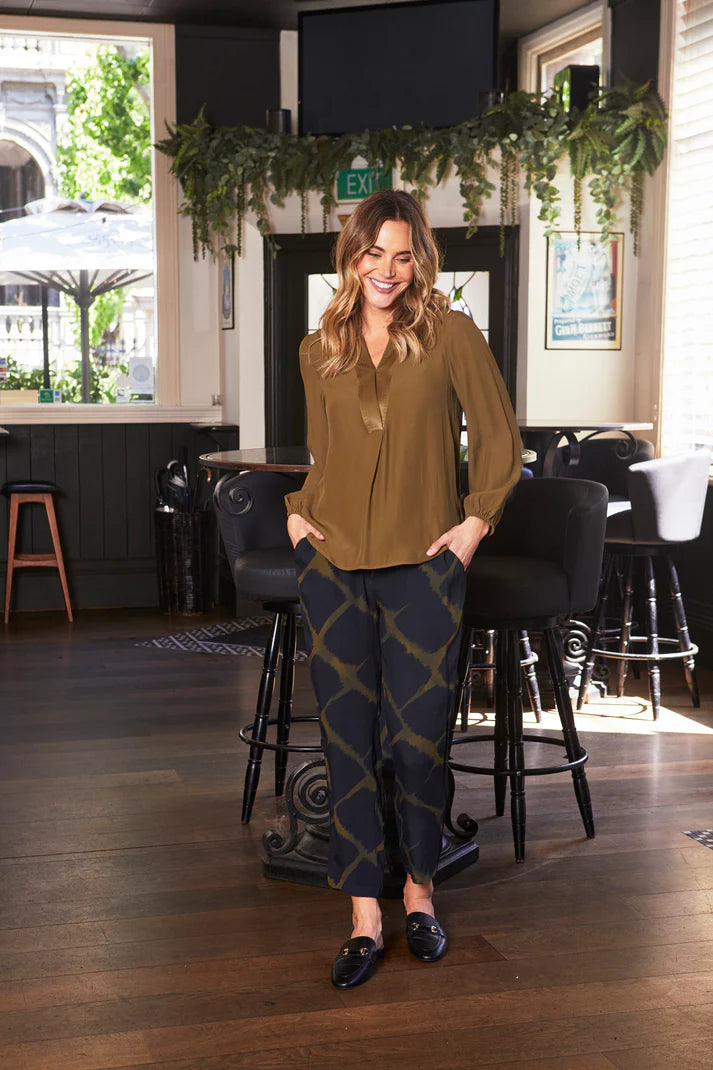 Nickie Long Sleeve Top - Khaki - PING PONG Top NZ LUMA