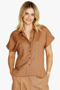 PING PONG - Remi Slouchy Cropped Shirt TOPS 16 12 10 8 18 14 Desert NZ LUMA