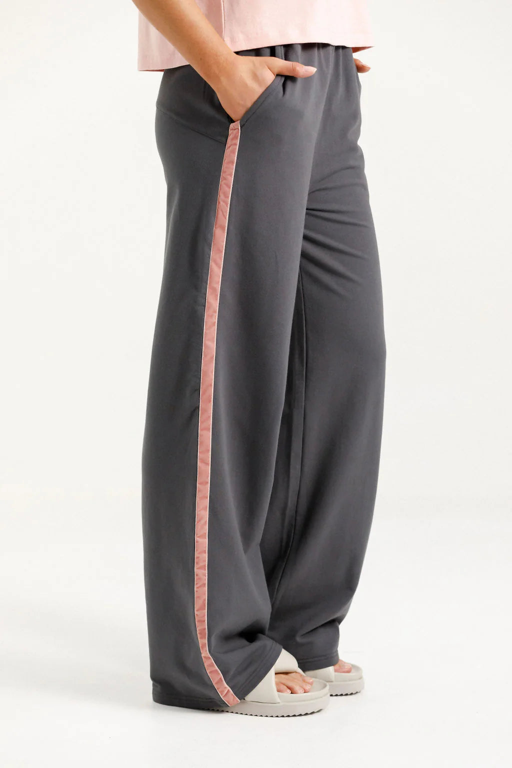 Palazzo Pants - Graphite w Blossom Tape -HOME LEE Pant NZ LUMA