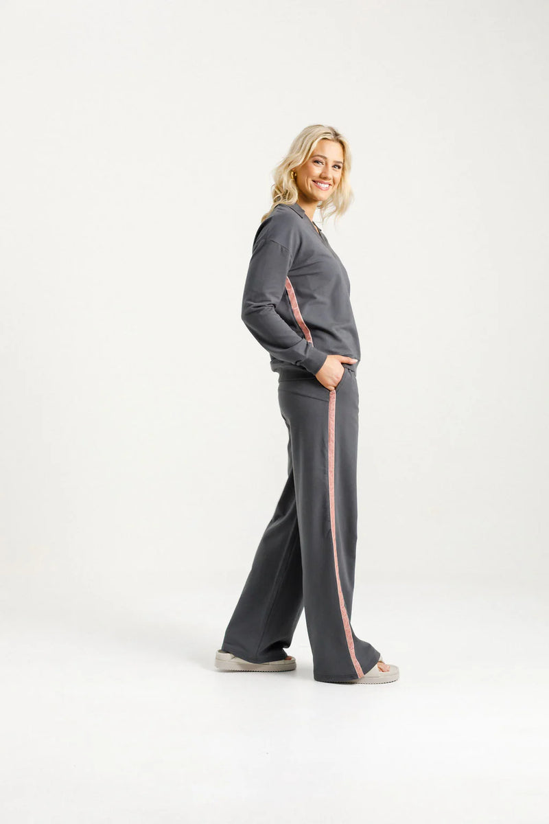Palazzo Pants - Graphite w Blossom Tape -HOME LEE Pant NZ LUMA