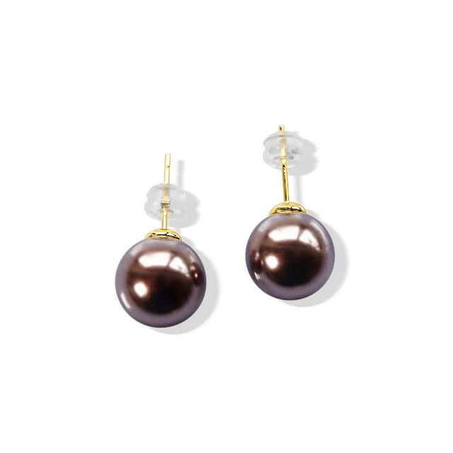 Perle Mocha Large 12mm Glass Pearl Studs - FABULEUX VOUS Accessories NZ LUMA