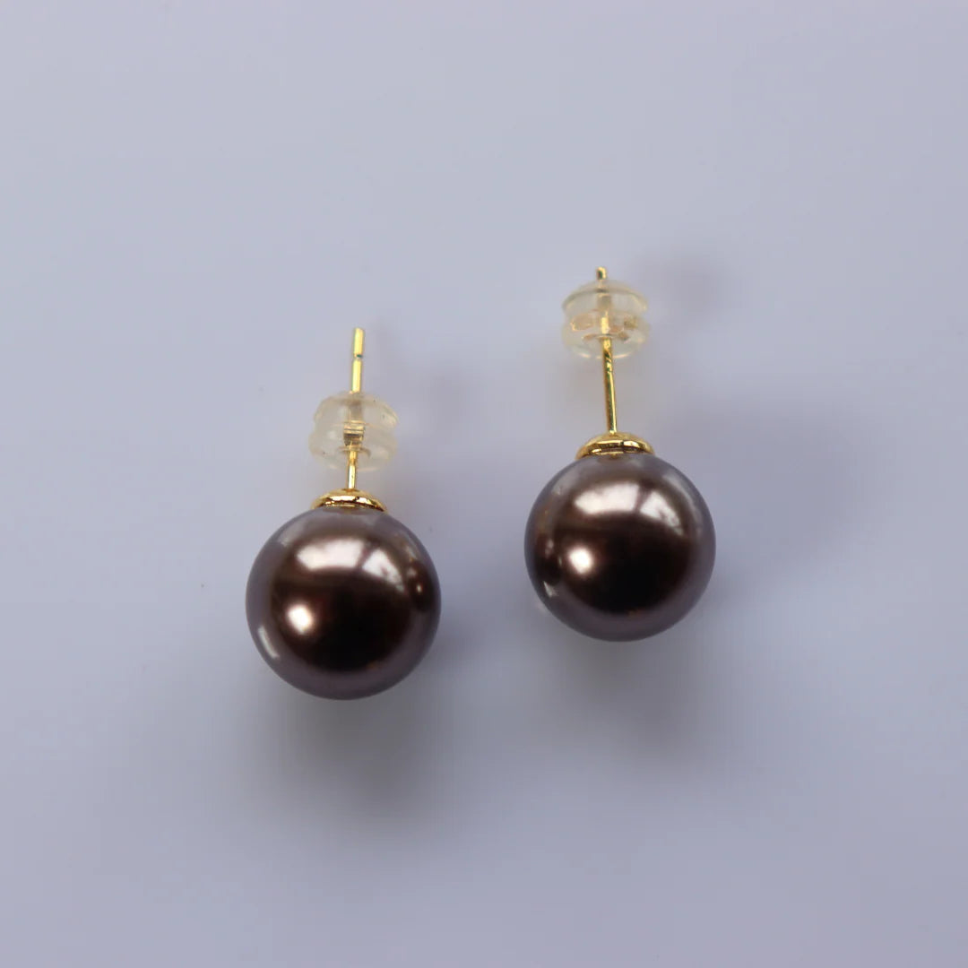 Perle Mocha Large 12mm Glass Pearl Studs - FABULEUX VOUS Accessories NZ LUMA