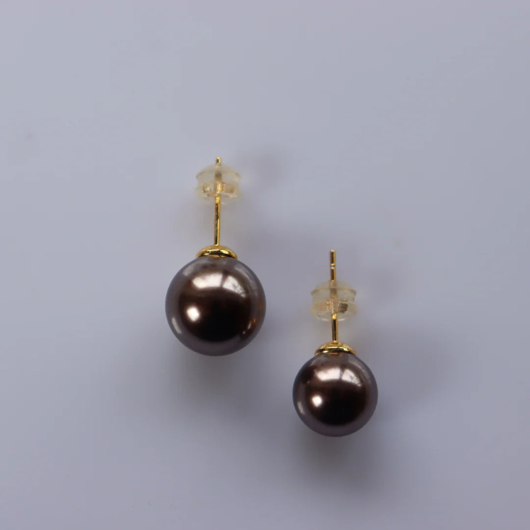 Perle Mocha Regular 10mm Glass Pearl Studs - FABULEUX VOUS Accessories NZ LUMA