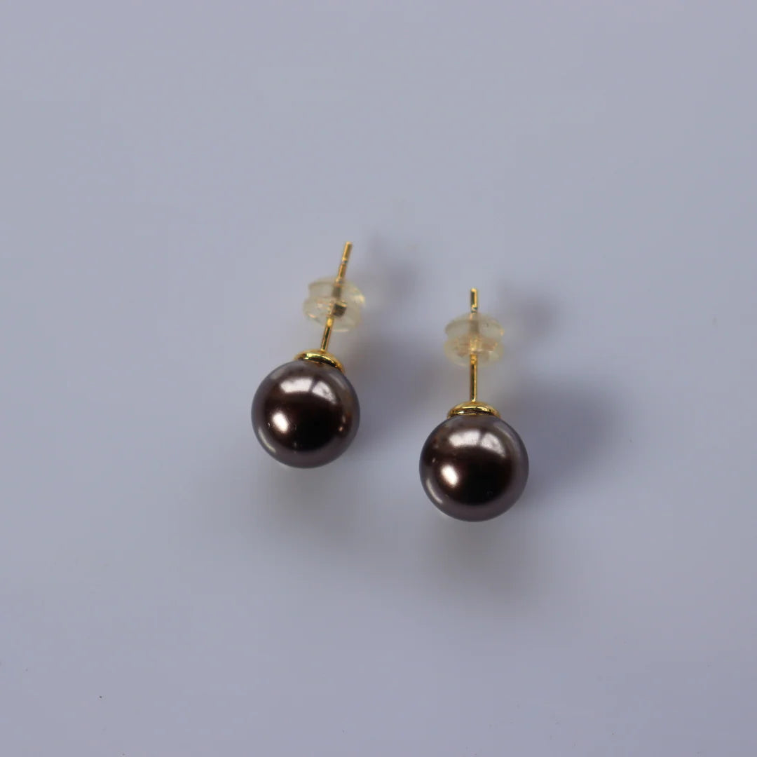 Perle Mocha Regular 10mm Glass Pearl Studs - FABULEUX VOUS Accessories NZ LUMA