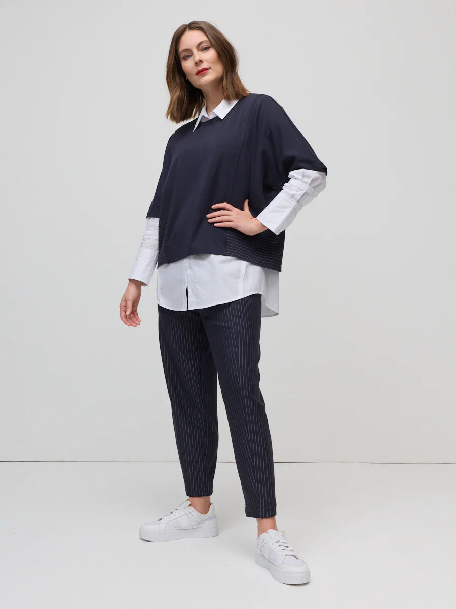 Pinstripe Ponte Barrel Pant - Navy/White - MARCO POLO Pant NZ LUMA