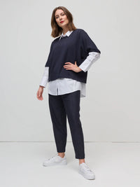 Pinstripe Ponte Barrel Pant - Navy/White - MARCO POLO Pant NZ LUMA