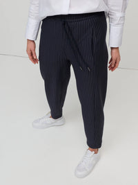 Pinstripe Ponte Barrel Pant - Navy/White - MARCO POLO Pant NZ LUMA