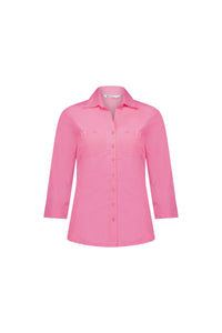 Plain Button Up Shirt with Rib Panels - Flamingo - VASSALLI Top NZ LUMA