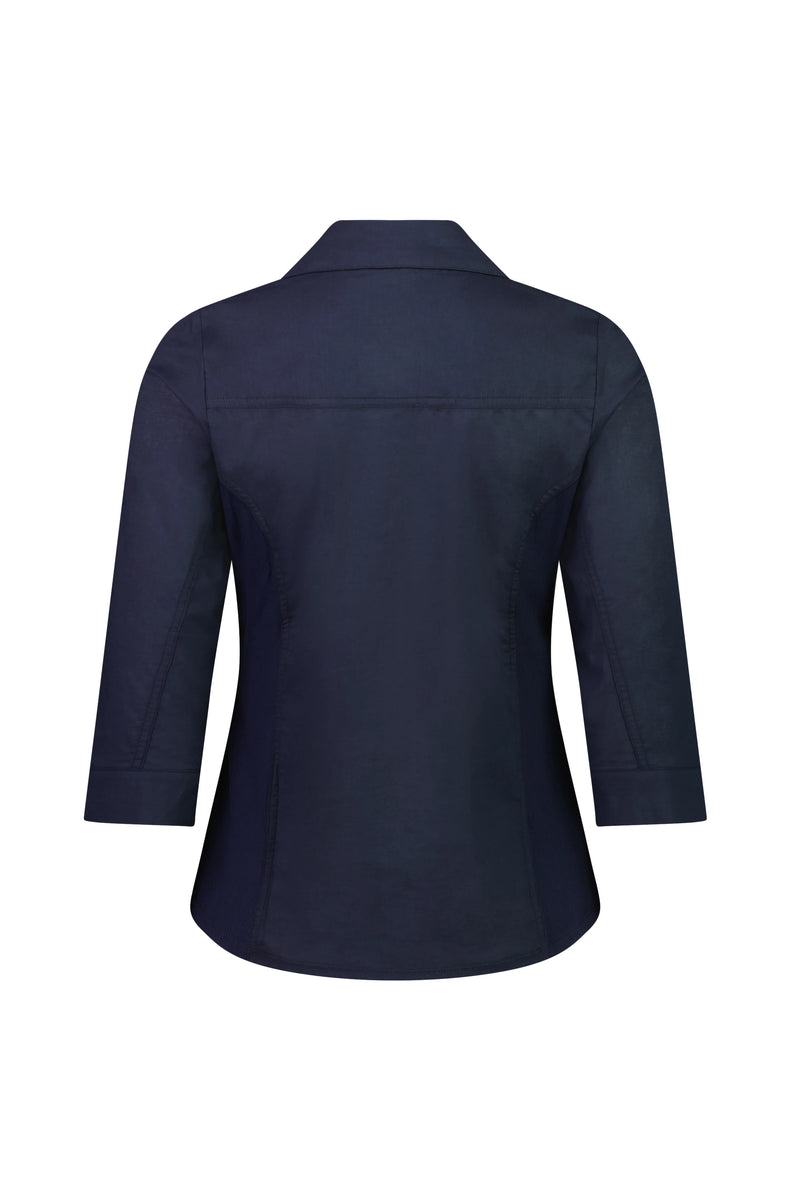 Plain Button Up Shirt with Rib Panels - Ink - VASSALLI Top NZ LUMA