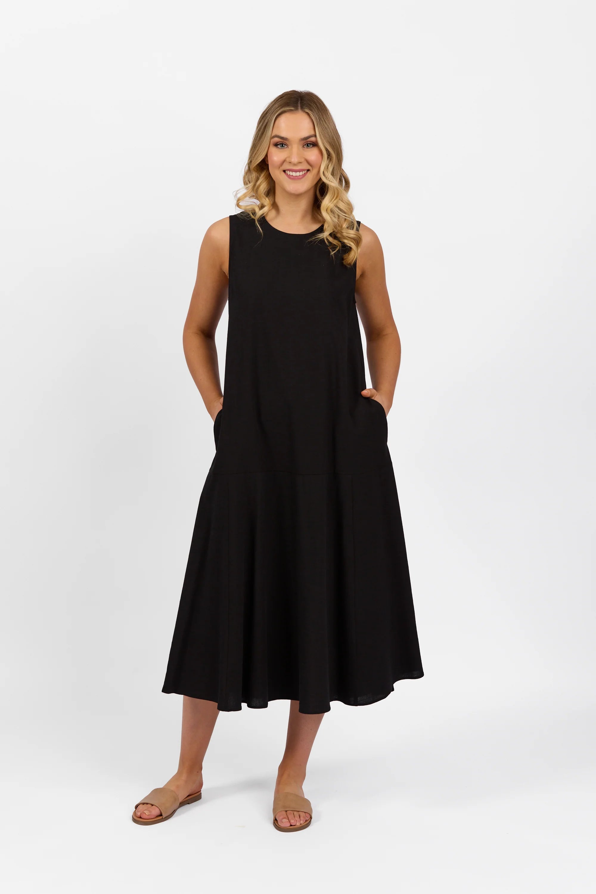 Plain Long Sleeveless Dress - Black - VASSALLI Dress 8 12 14 18 10 16 NZ LUMA