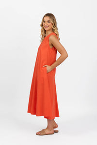 Plain Long Sleeveless Dress - Punch - VASSALLI Dress NZ LUMA