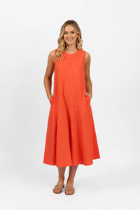 Plain Long Sleeveless Dress - Punch - VASSALLI Dress 14 12 16 8 18 10 NZ LUMA