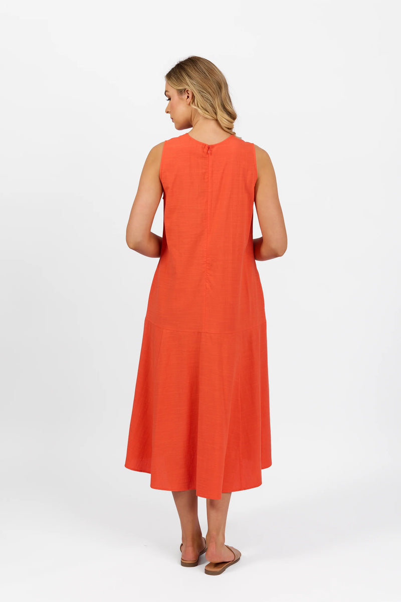 Plain Long Sleeveless Dress - Punch - VASSALLI Dress NZ LUMA