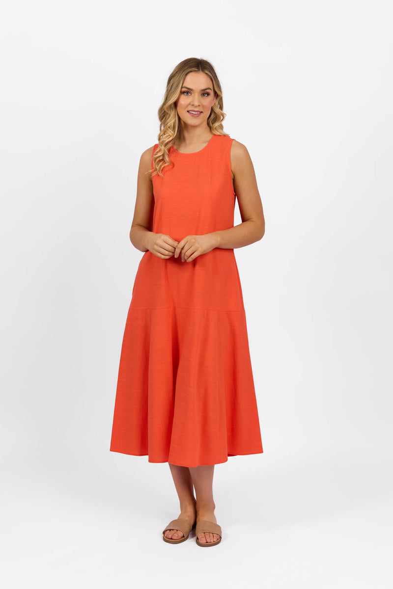 Plain Long Sleeveless Dress - Punch - VASSALLI Dress NZ LUMA