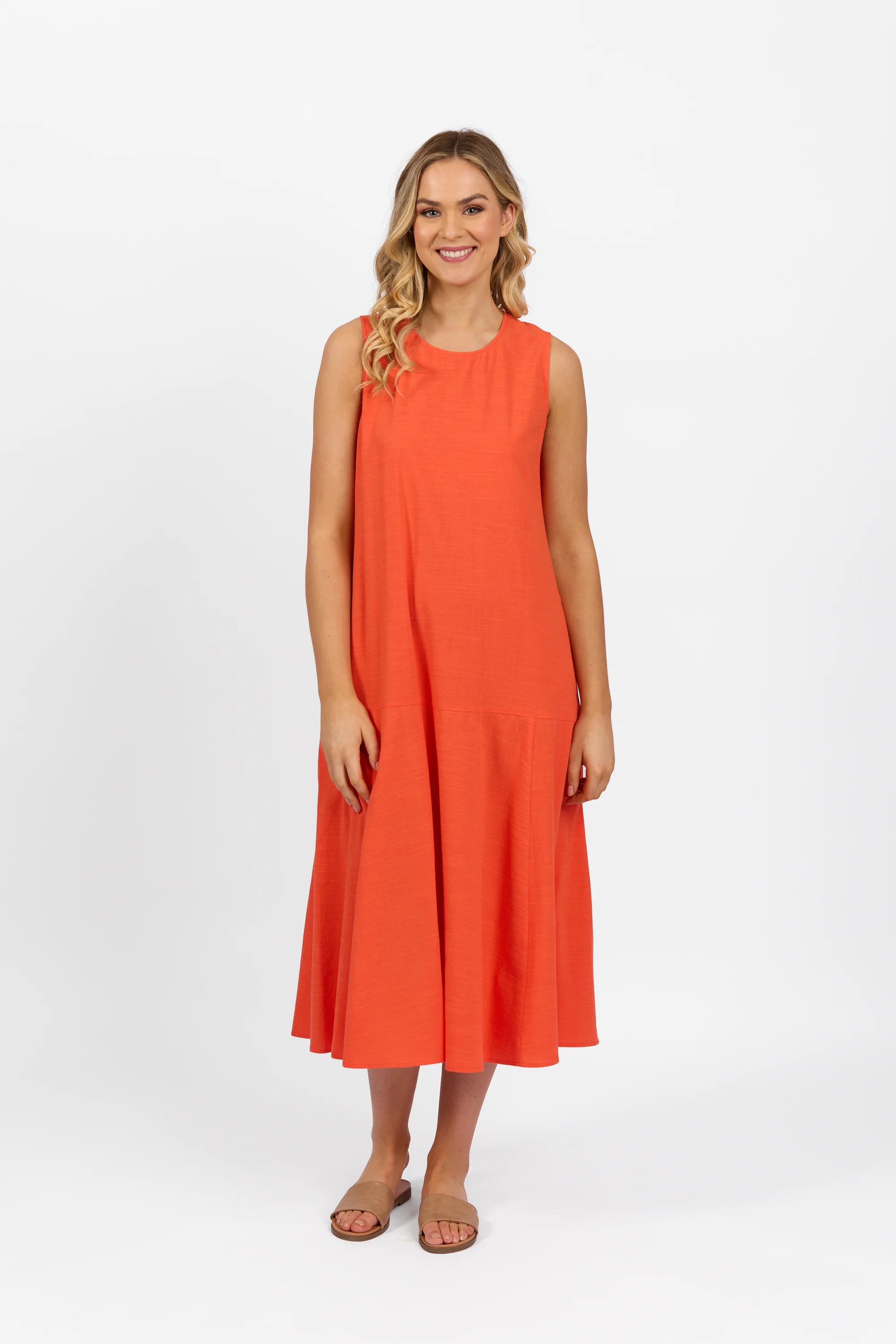 Plain Long Sleeveless Dress - Punch - VASSALLI Dress NZ LUMA