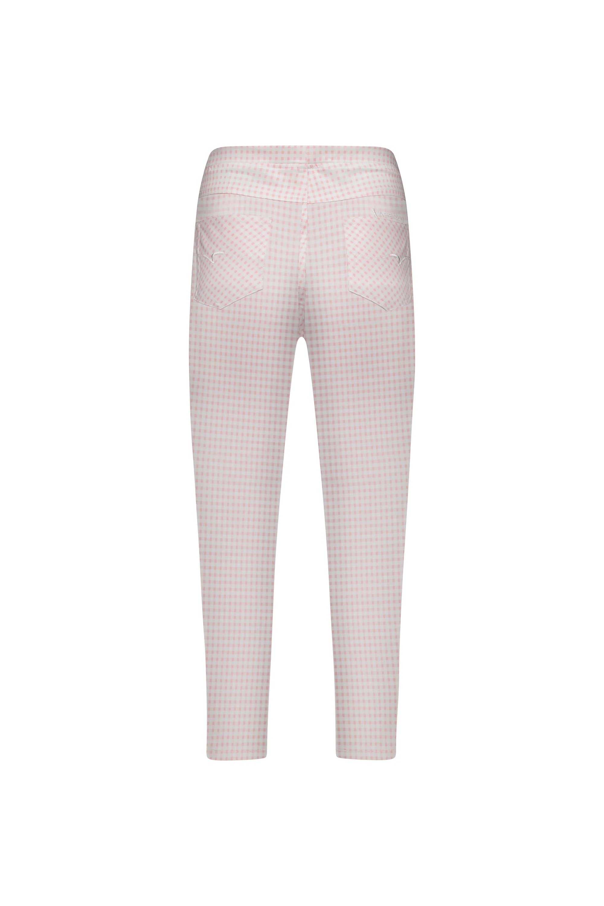 Printed Skinny Leg 7/8 Length Pull On - Pink Gingham - VASSALLI Pant NZ LUMA