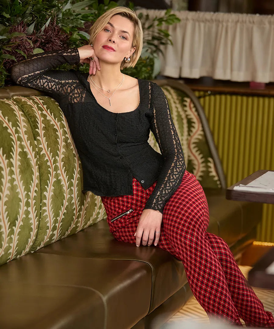 Retro Red Check Ponte Trousers - JOE BROWNS Pant NZ LUMA