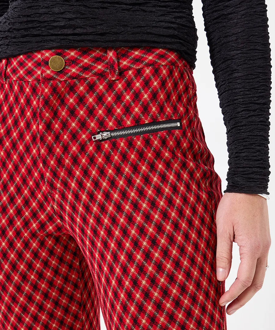 Retro Red Check Ponte Trousers - JOE BROWNS Pant NZ LUMA