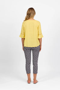 Round Neck Top w Elbow Length Sleeves - Lemon or Pink - VASSALLI Top NZ LUMA