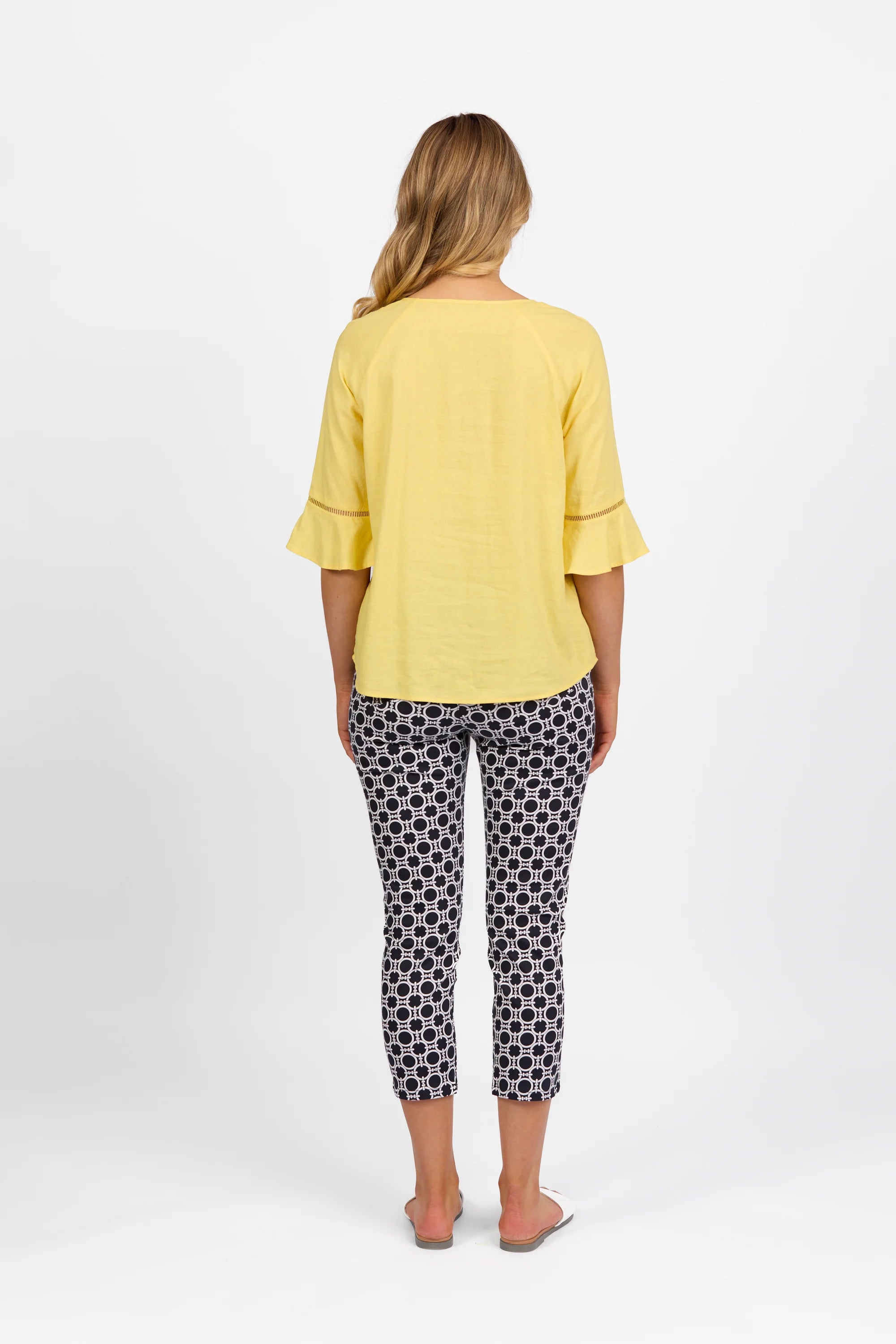 Round Neck Top w Elbow Length Sleeves - Lemon or Pink - VASSALLI Top NZ LUMA