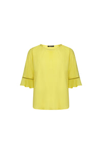 Round Neck Top w Elbow Length Sleeves - Lemon or Pink - VASSALLI Top NZ LUMA