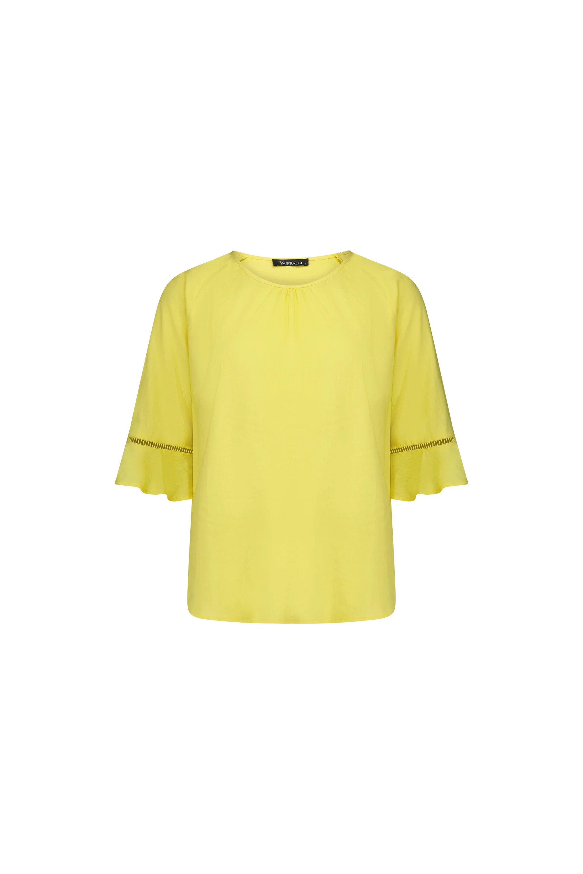 Round Neck Top w Elbow Length Sleeves - Lemon or Pink - VASSALLI Top NZ LUMA