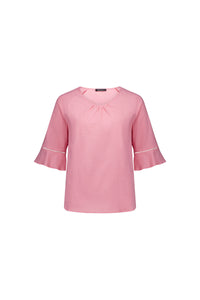 Round Neck Top w Elbow Length Sleeves - Lemon or Pink - VASSALLI Top NZ LUMA