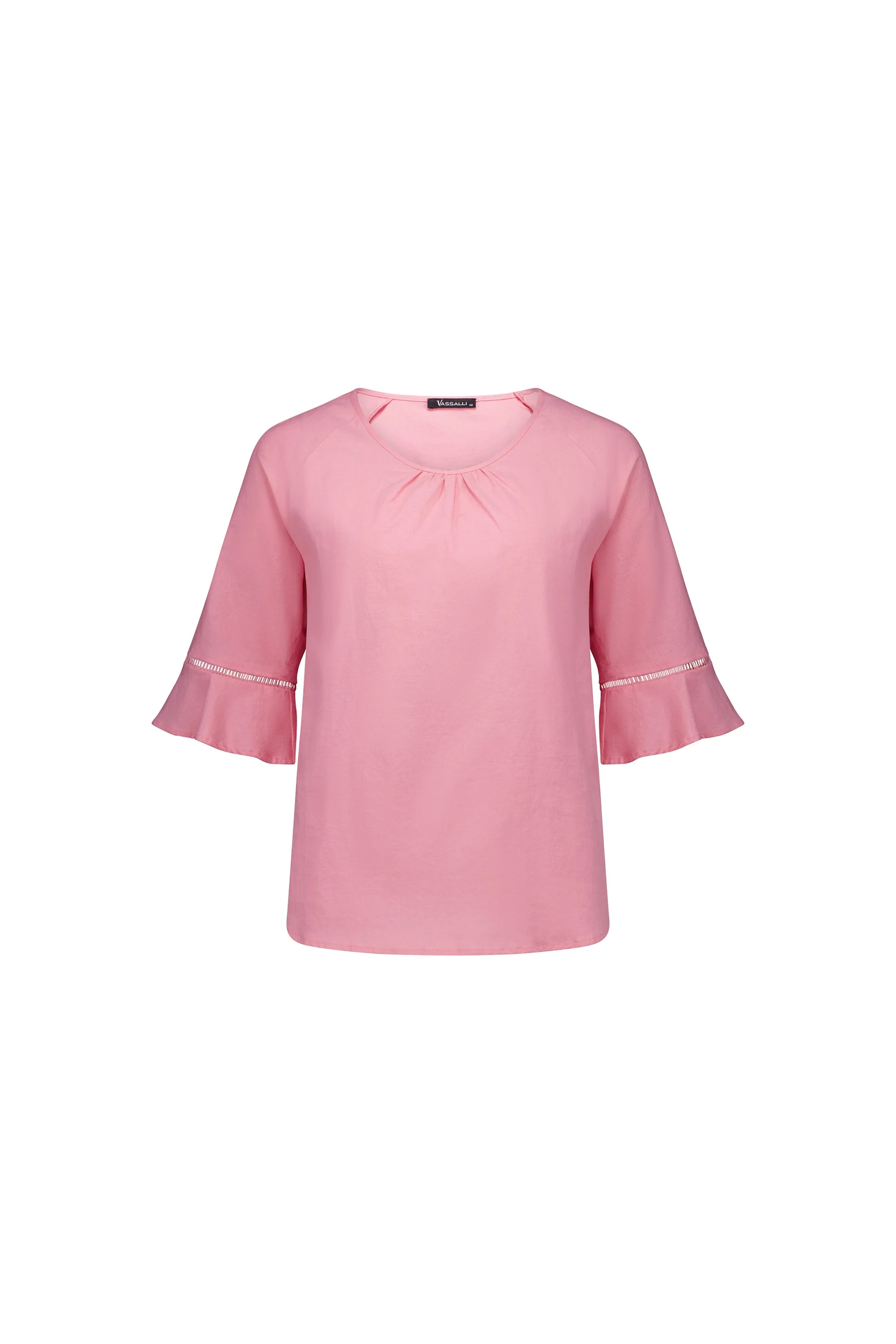 Round Neck Top w Elbow Length Sleeves - Lemon or Pink - VASSALLI Top NZ LUMA