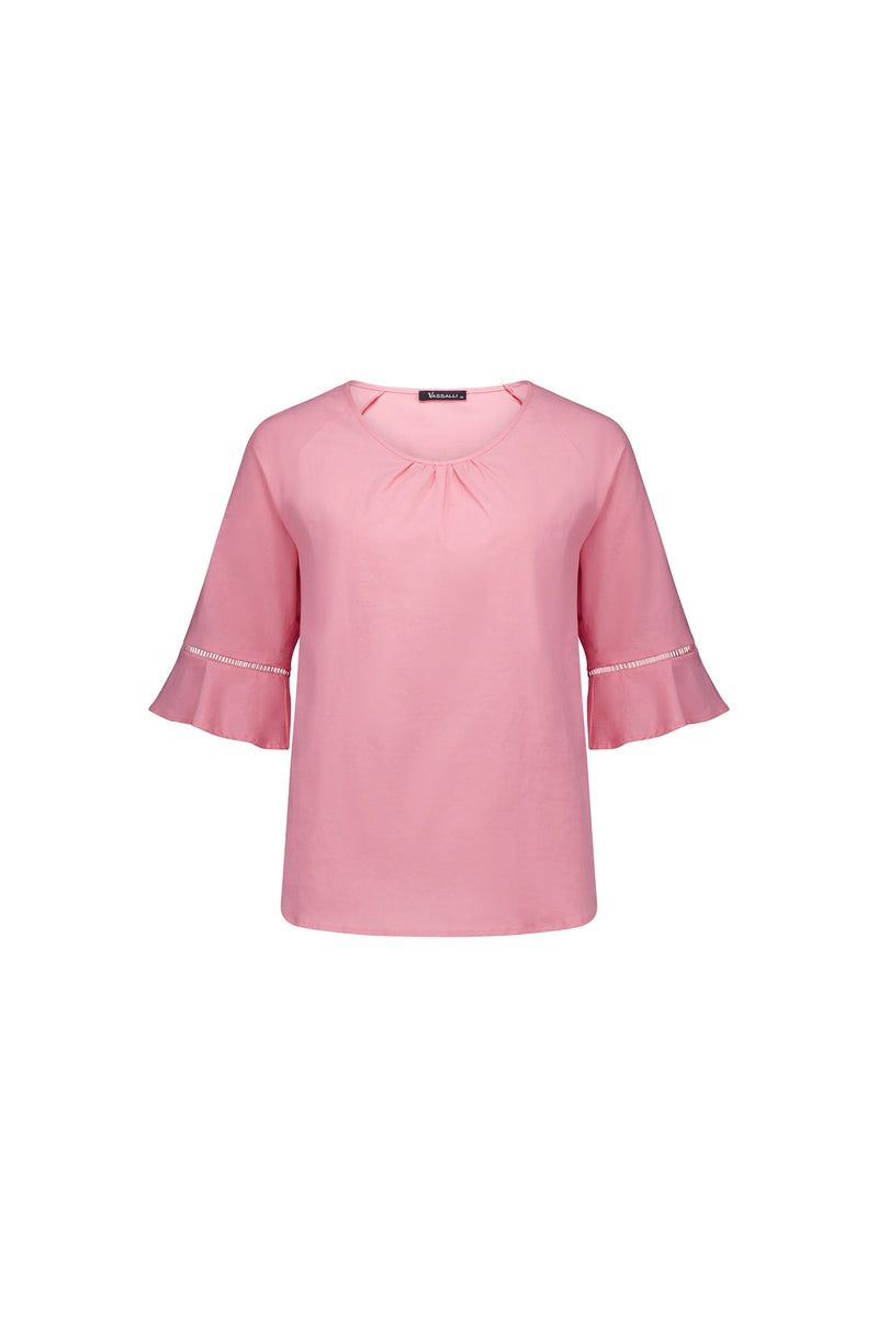 Round Neck Top w Elbow Length Sleeves - Lemon or Pink - VASSALLI Top NZ LUMA