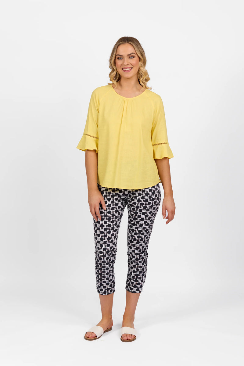 Round Neck Top w Elbow Length Sleeves - Lemon or Pink - VASSALLI Top 18 12 10 16 14 Lemon NZ LUMA