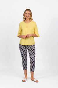 Round Neck Top w Elbow Length Sleeves - Lemon or Pink - VASSALLI Top NZ LUMA