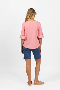 Round Neck Top w Elbow Length Sleeves - Lemon or Pink - VASSALLI Top NZ LUMA