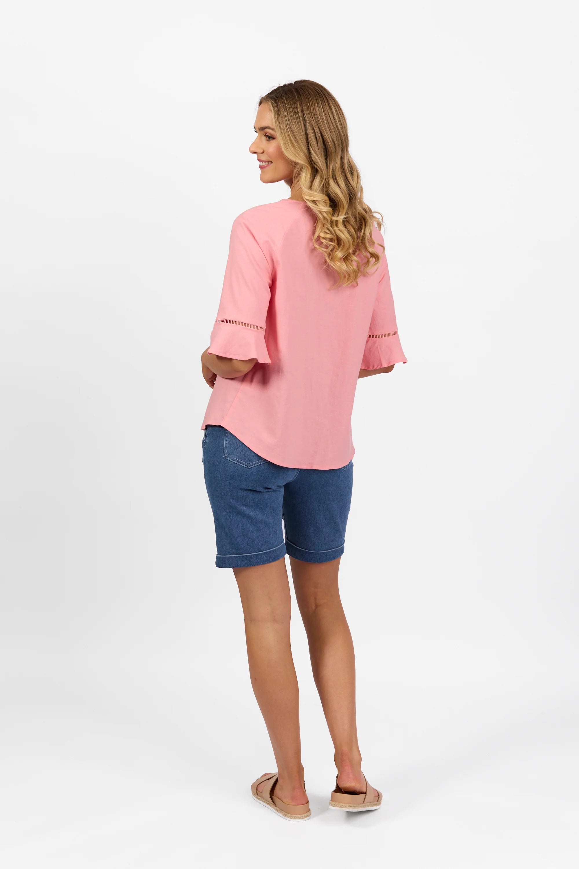 Round Neck Top w Elbow Length Sleeves - Lemon or Pink - VASSALLI Top NZ LUMA