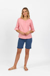 Round Neck Top w Elbow Length Sleeves - Lemon or Pink - VASSALLI Top NZ LUMA