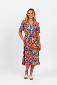 S/Sleeve Dress V Neck Button Front - Rio - VASSALLI Dress 14 16 12 10 18 8 NZ LUMA