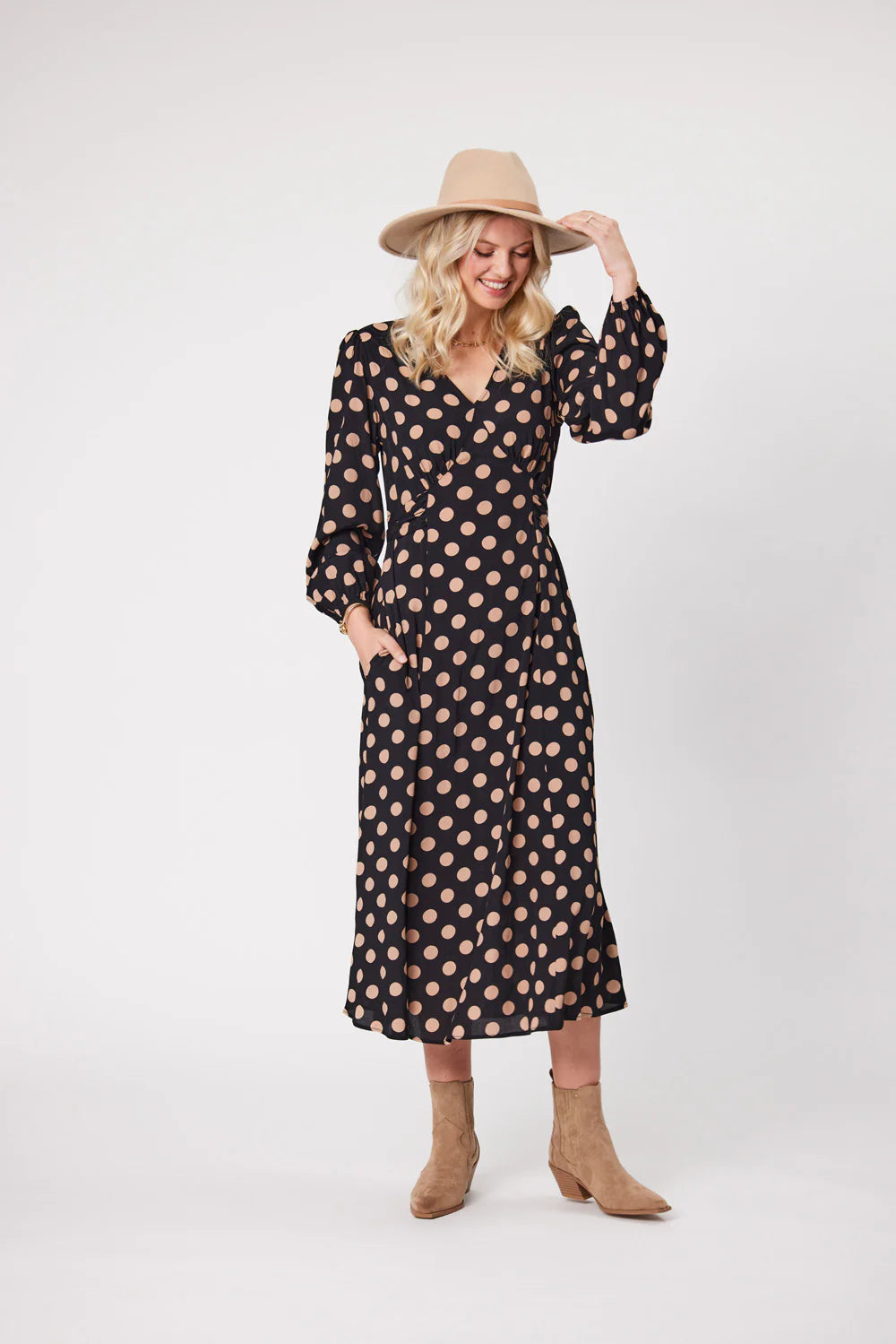 Sabrina Dress Latte Polkadot - LEMON TREE Dress NZ LUMA