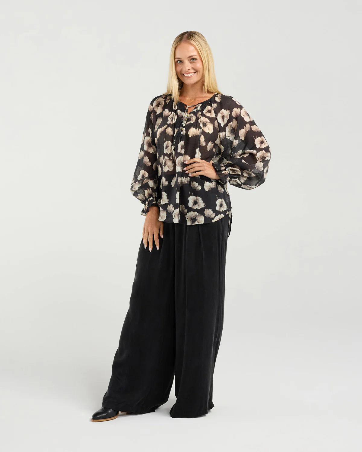 Samantha Pinstitch Detail Blouse - BLACKSTONE TOPS NZ LUMA