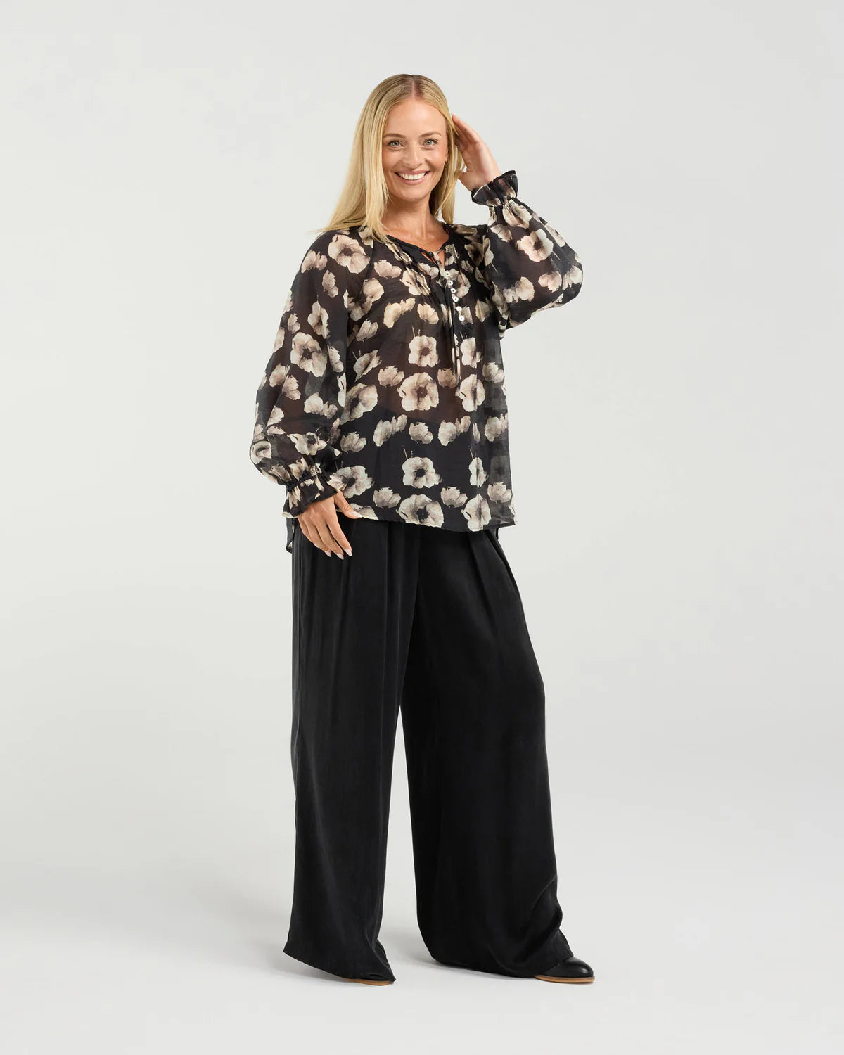 Samantha Pinstitch Detail Blouse - BLACKSTONE TOPS NZ LUMA