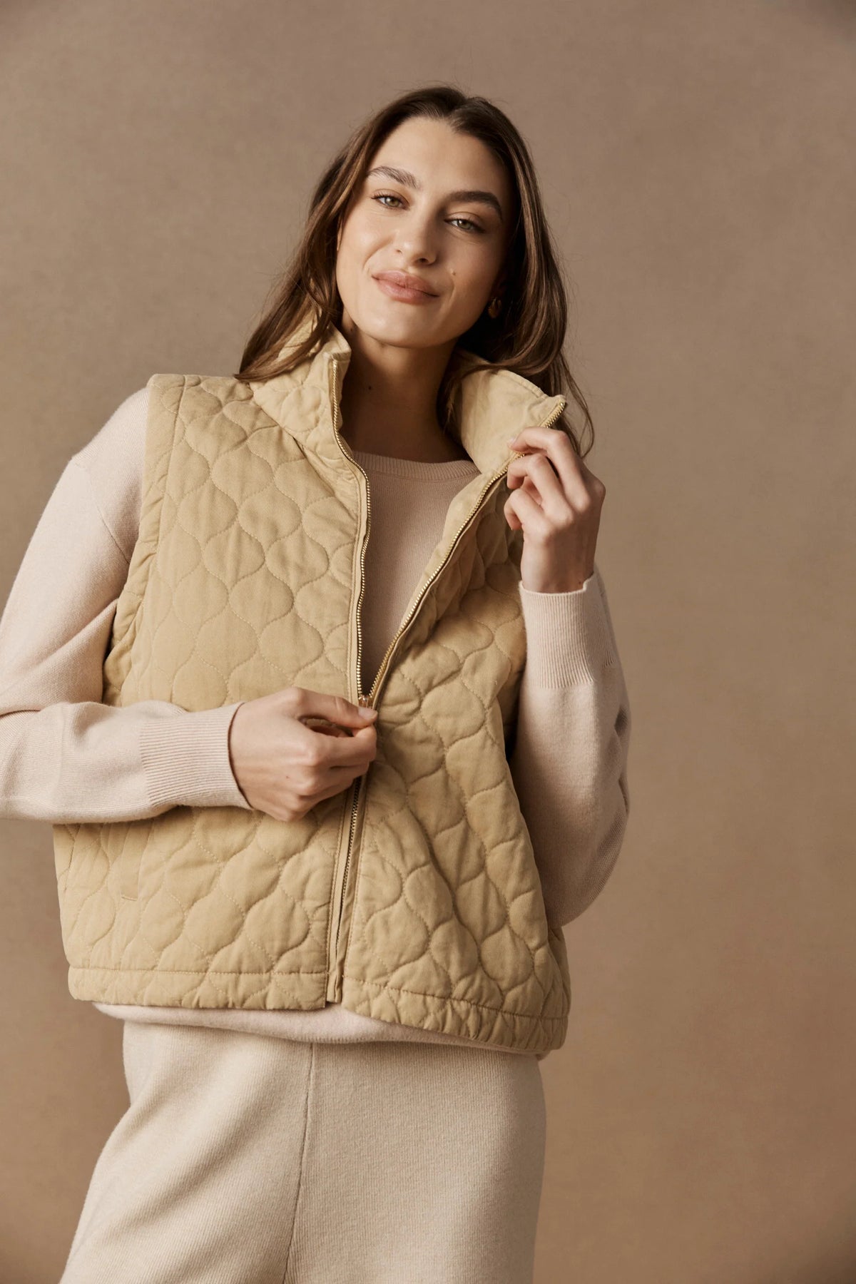 Sansi Quilted Crop Vest - Dune - EB&IVE Jacket NZ LUMA