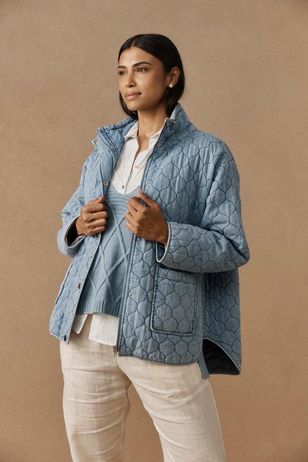 Sansi Quilted Jacket - Denim - EB&IVE Jacket NZ LUMA