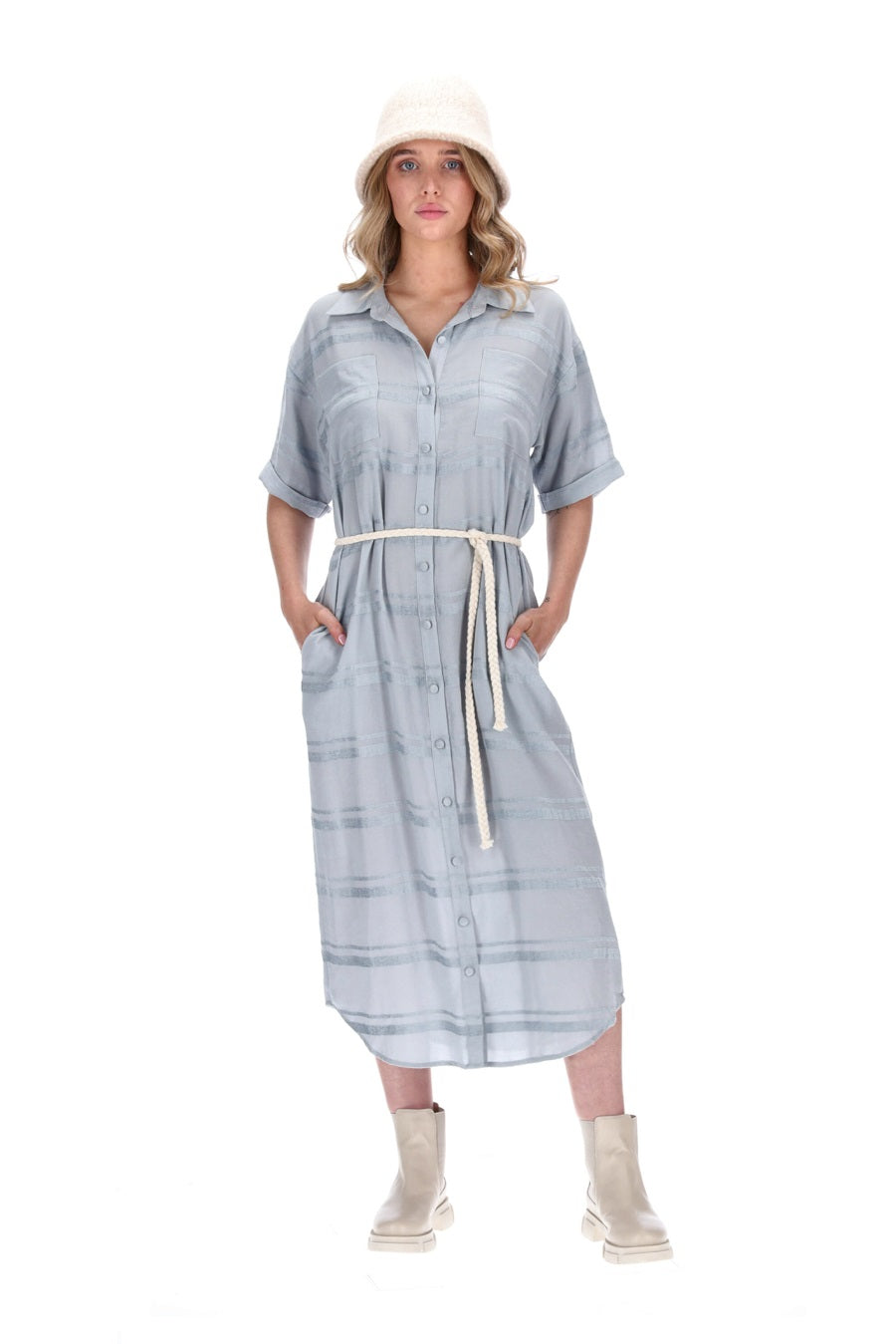 Sara Shirt Dress Viscose - Blue Stripe - CHARLO