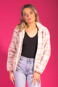 Saskia Bomber Jacket -Pink Check -CHARLO Jacket NZ LUMA