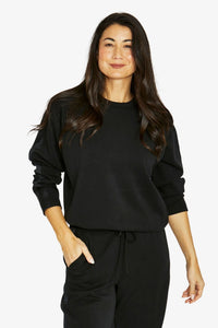 Satin Trim Lounge Top - Black - JUMP Top NZ LUMA