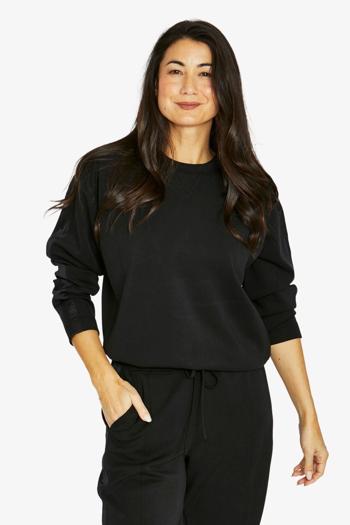 Satin Trim Lounge Top - Black - JUMP Top NZ LUMA